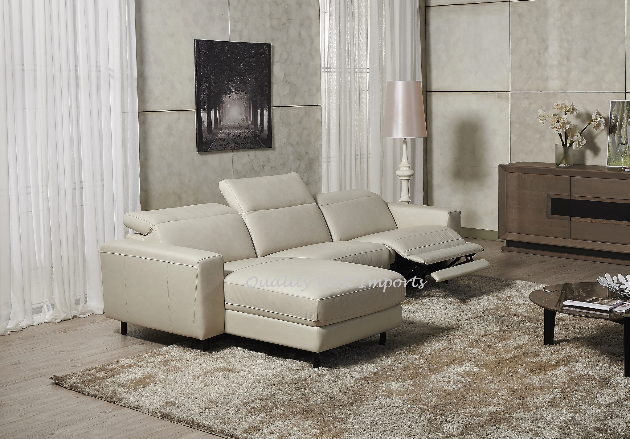 Real Leather Electric Power Reclining Sectional Sofa 