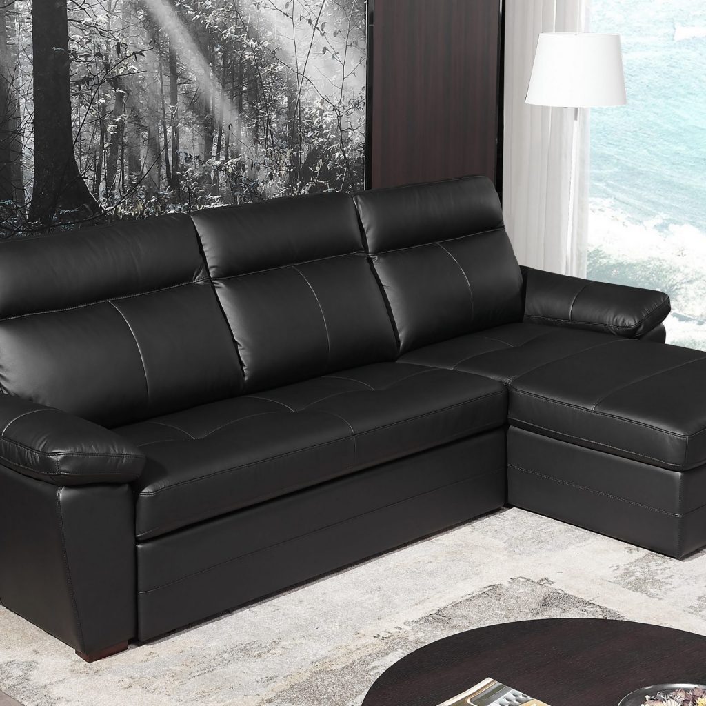 Black leather deals sectional sleeper sofa